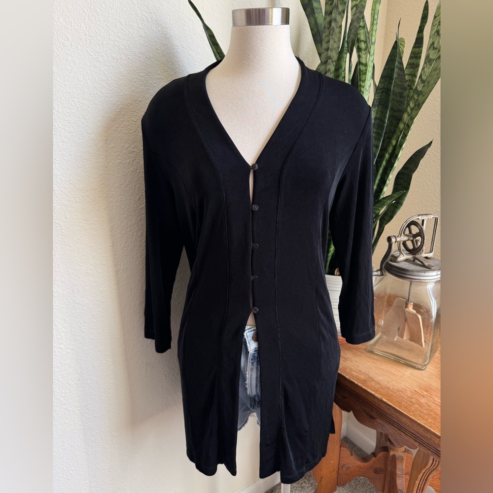 Vintage Tunic Black Festival Button Top Made in USA Size 1‎